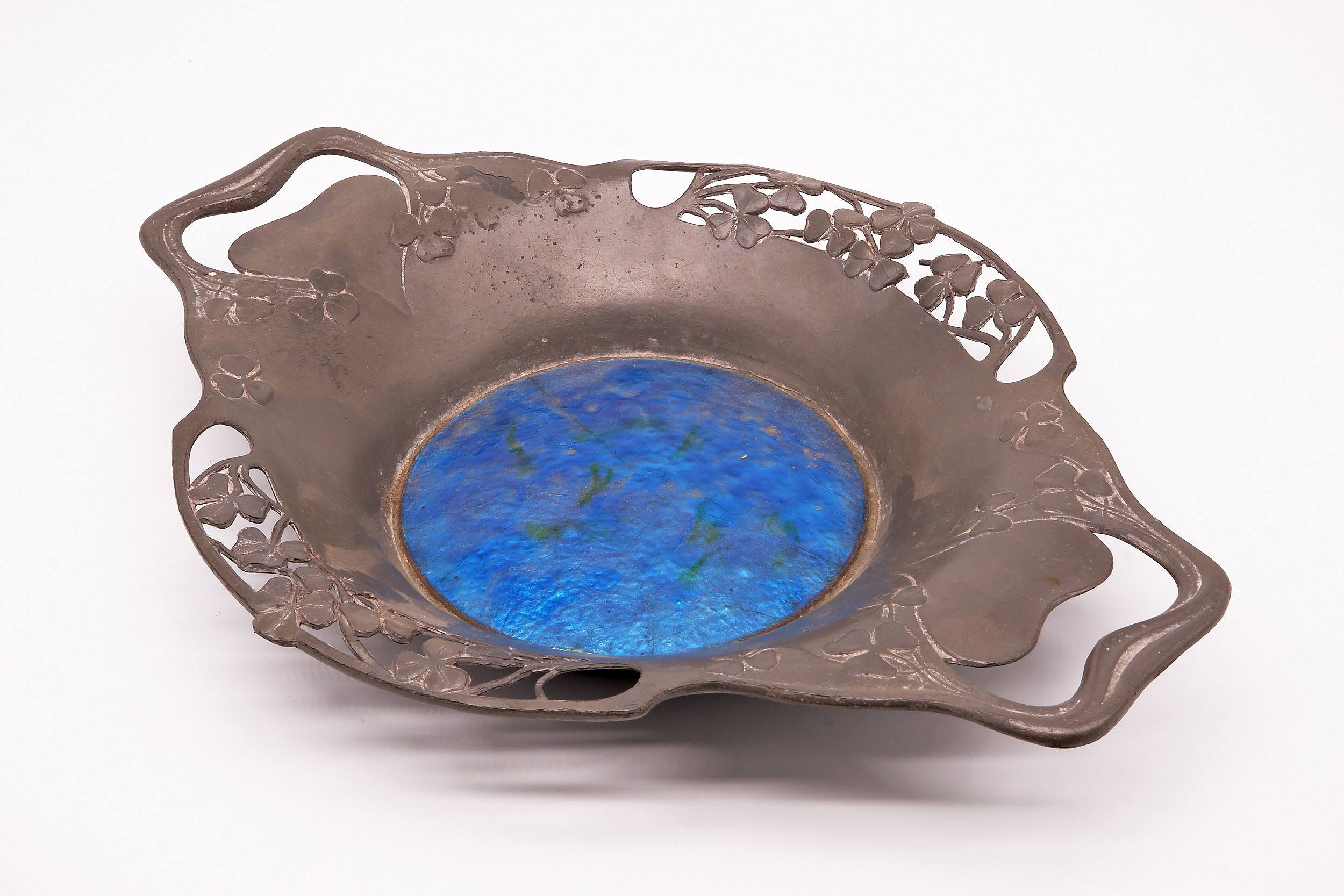'Liberty & Co Tudric Pewter and Enamel Cloverleaf Dish Designed by Archibald Knox Circa 1905'