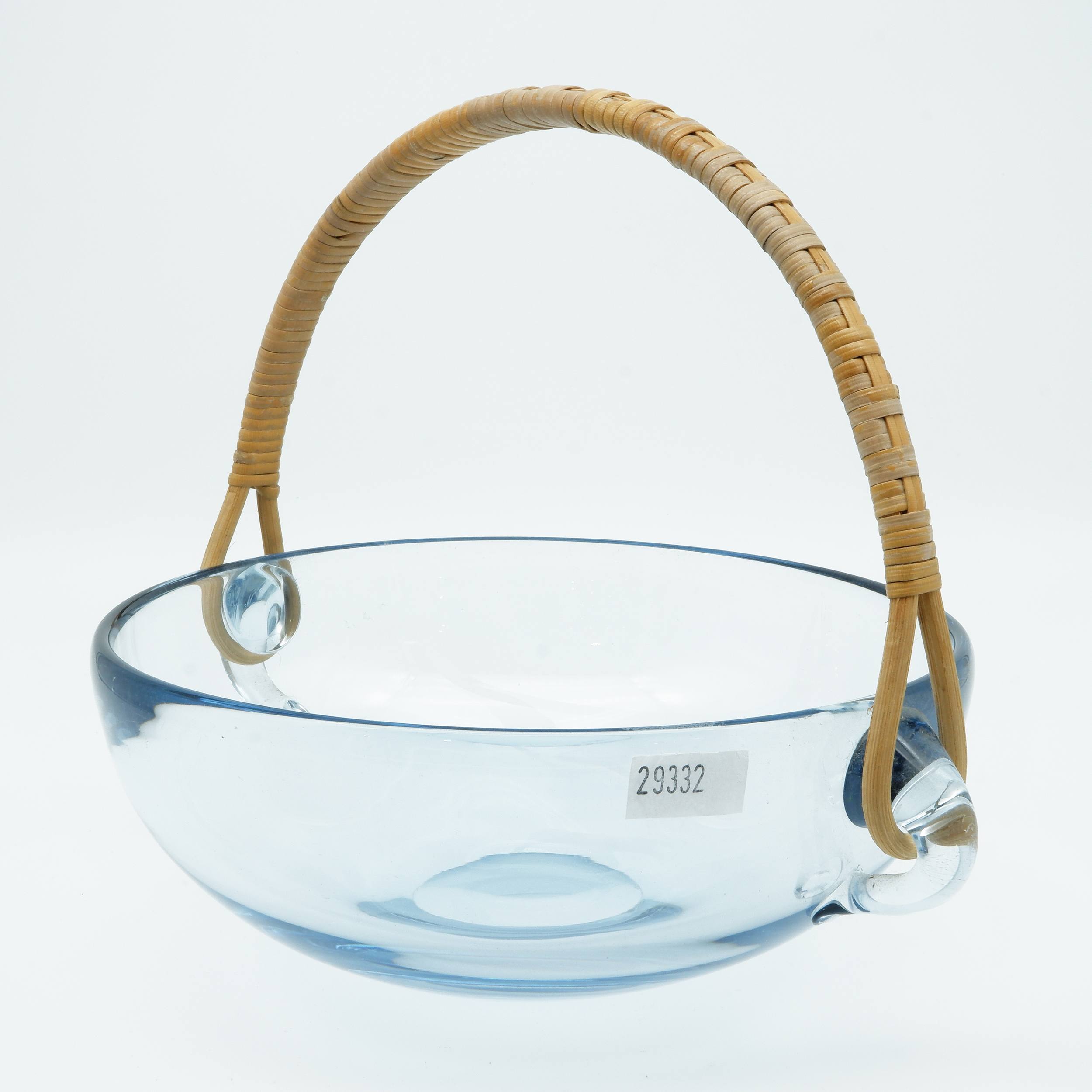 'Vintage Holmegaard Blue Studio Glass Bowl with Cane Handle - Designed by Per Lutken 1962 - Signed to Base'