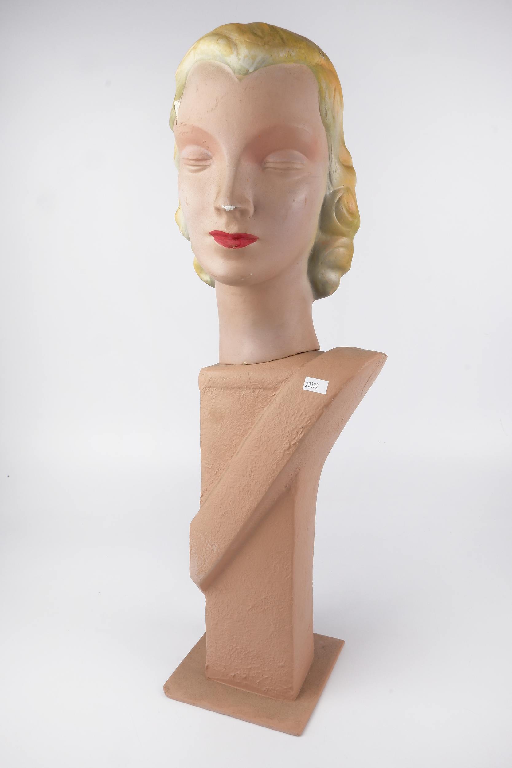'Art Deco Painted Plaster Female Mannequin Head, Circa 1940s'