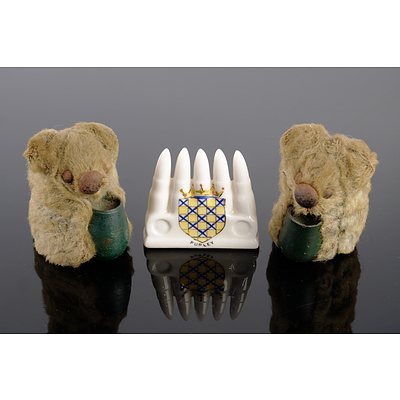 Vintage Arcadian Purley Porcelain Bullet Clip ( Rd No 537548) and Two Small Antique Koalas (3)
