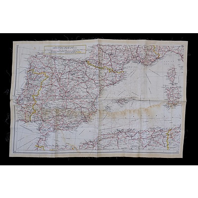 Vintage Paratroopers Double Sided Map of Mediterranean Areas Printed on Silk