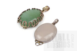Two Sterling Silver Pendant with Green Quartz and Moonstone