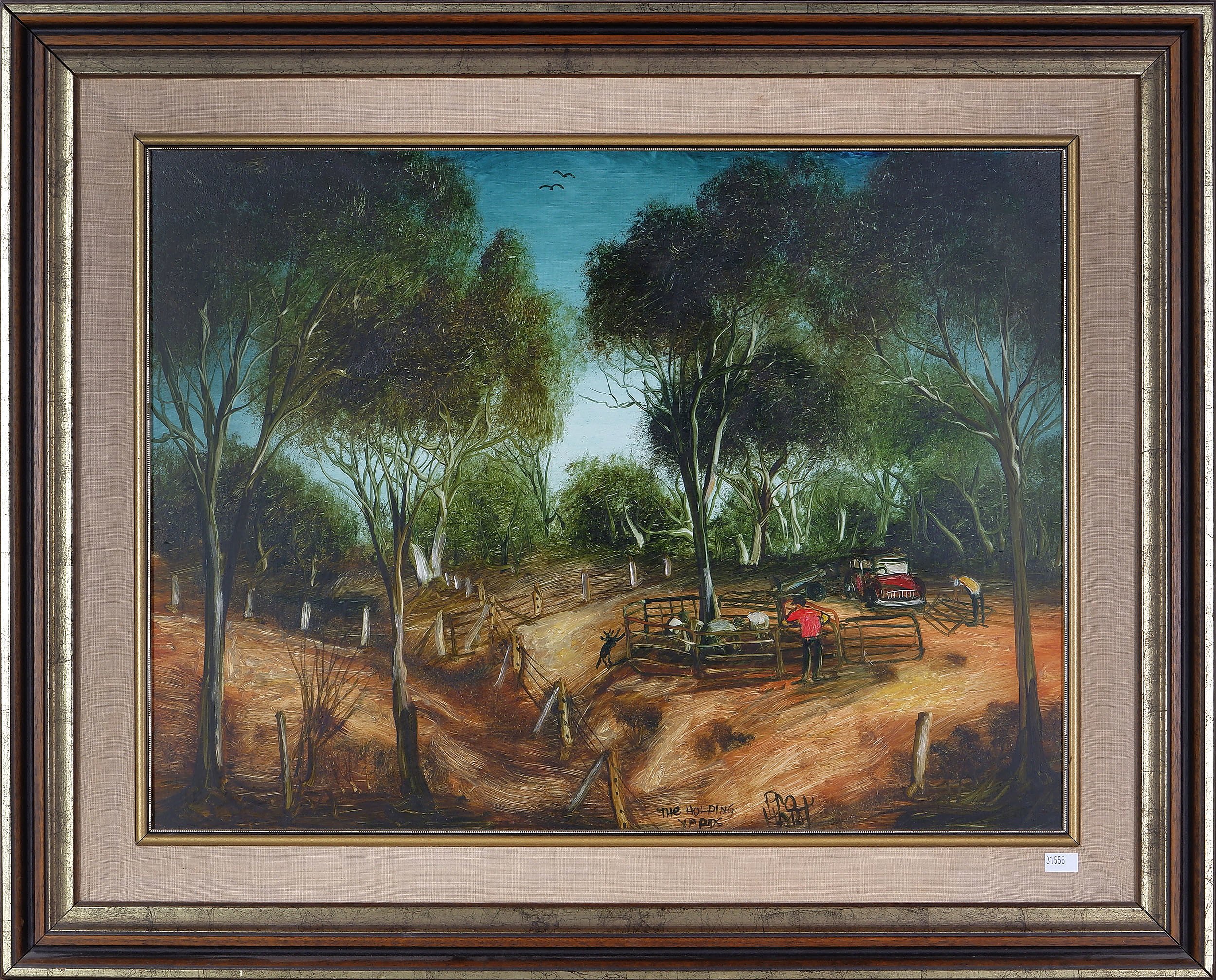 'Pro Hart (1928-2006), The Holding Yards, Oil on Board'