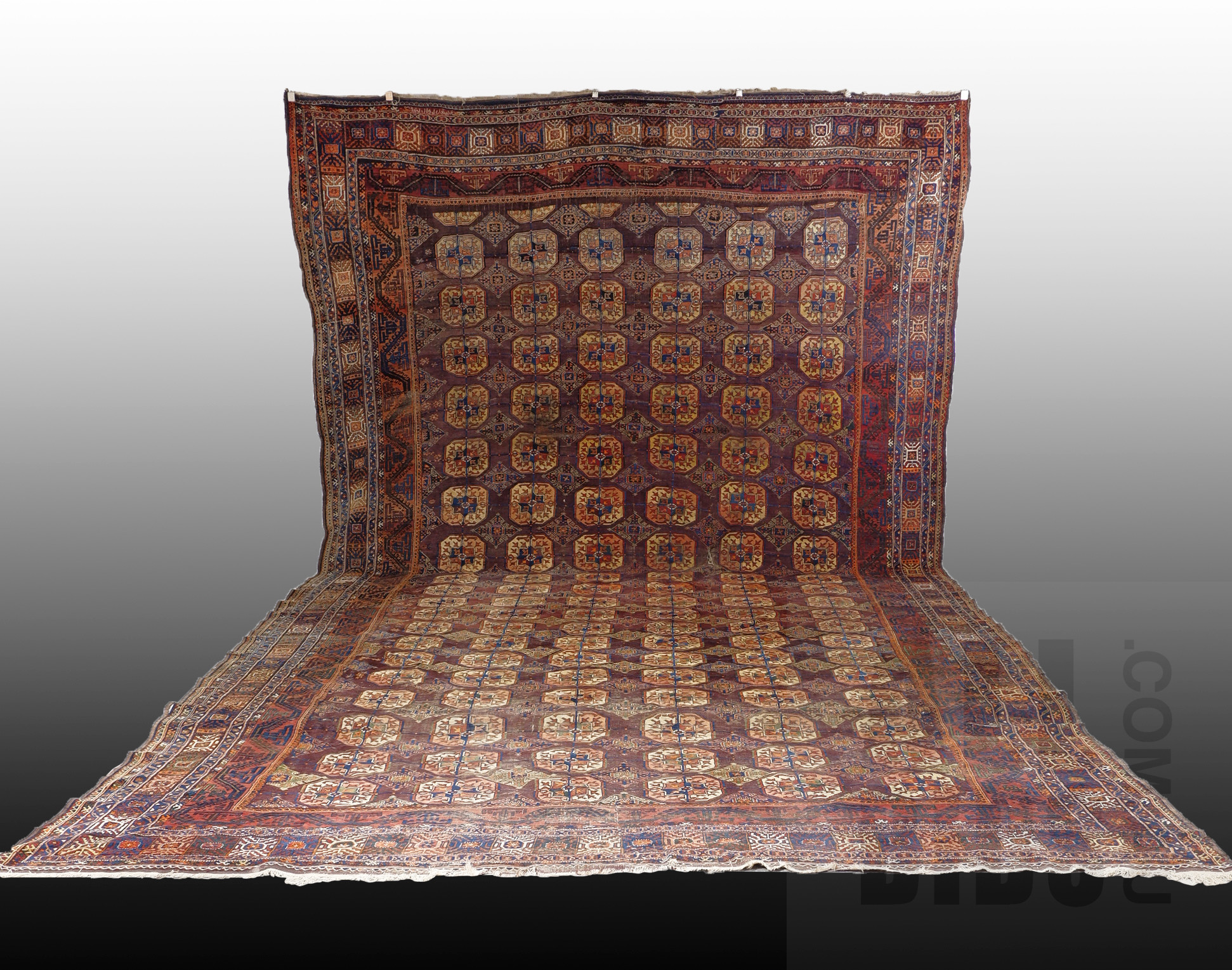 'Immense Important Inscribed Antique Tribal Turkmen Hand Knotted Wool Pile Tekke Gul Main Carpet, 19th Century'