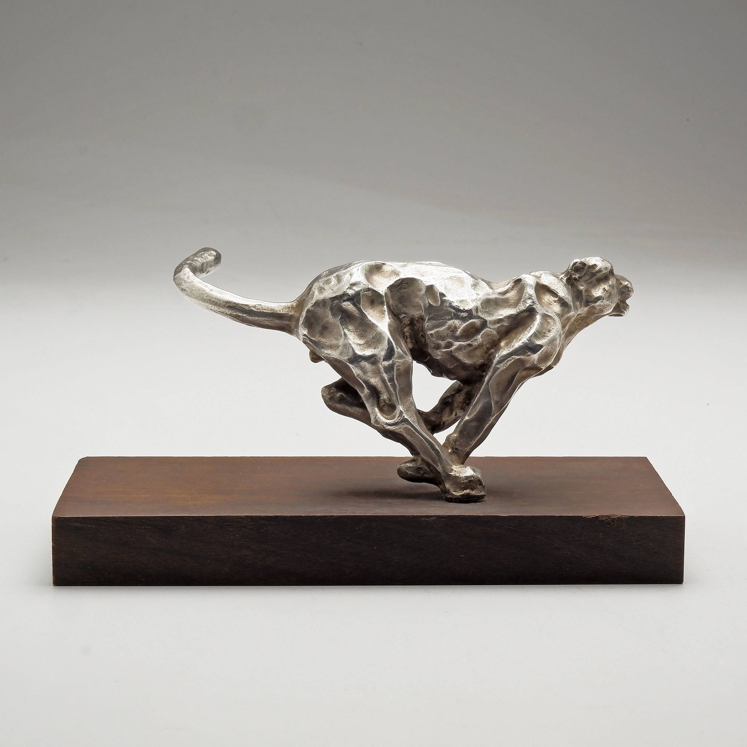'Robert TF Lawrence (South African Born 1933) Limited Edition Solid Silver Figure of a Cheetah on Wooden Base'