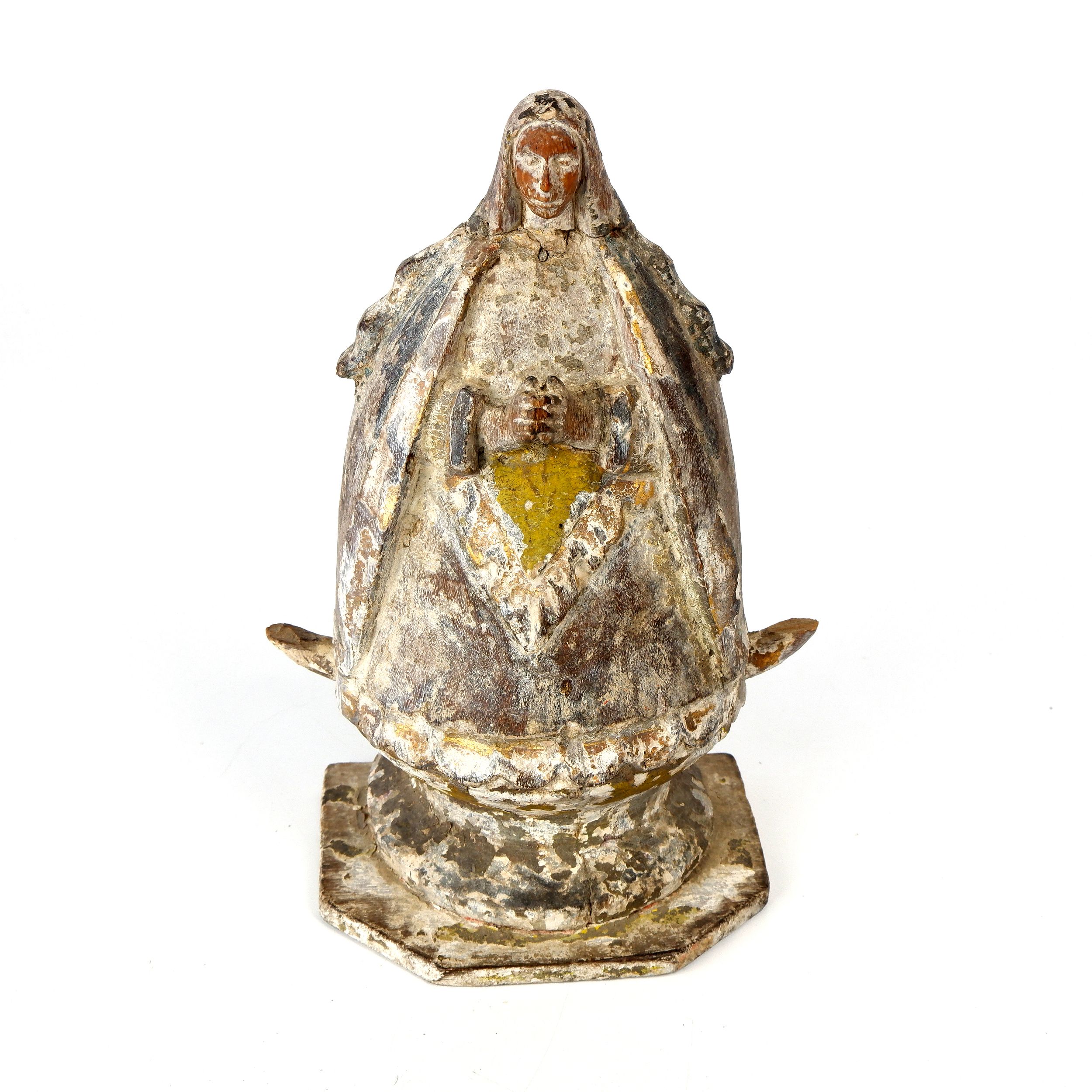 'Antique Philippino Hand Carved and Painted Santos Figure of the Virgin Mary, Late 19th to Early 20th Century'