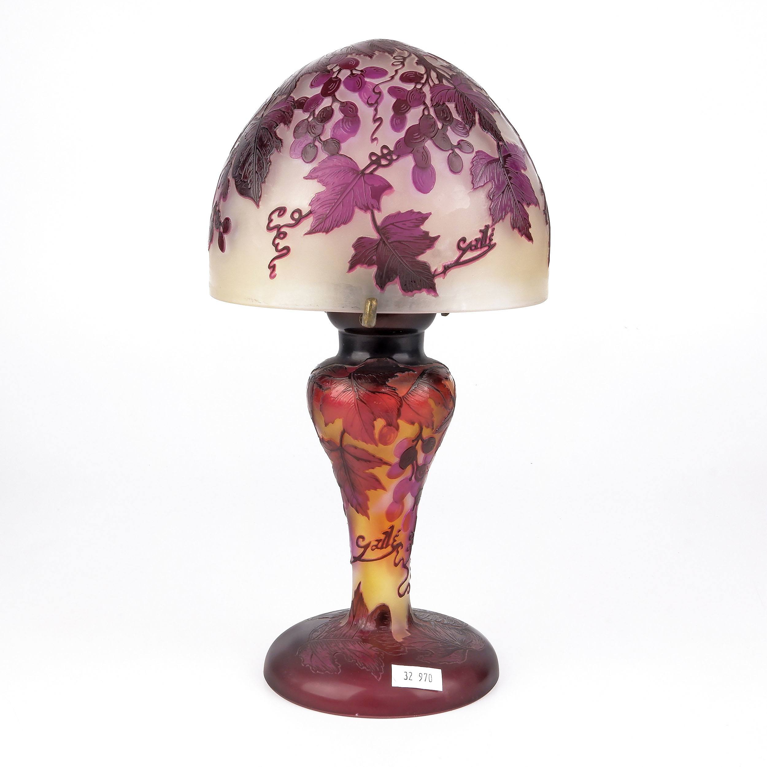 'Emile Galle (French 1864-1904) Wheel Carved and Acid Cut Double Overlay Cameo Glass Lamp, Circa 1900'