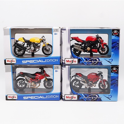 Four Maisto 1/18th Scale Ducati Motorbikes