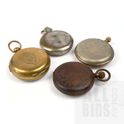 Four Vintage Open Faced Pocket Watches, Including Omega Pocket Watch