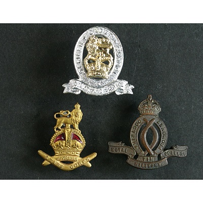 3 Australian Army Badges - RMC Duntroon, OCS Portsea, Staff Corps