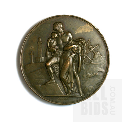 c1900 French High Relief Shipwreck Medal by H. Dubois