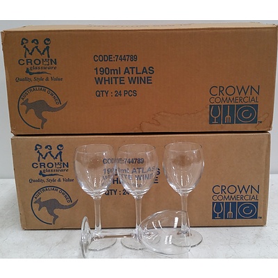 Crown 190ml Atlas Stemmed Wine Glasses - Lot of 48 - Brand New