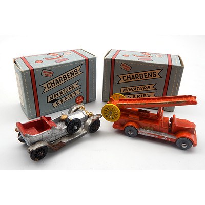 Two Vintage Charbens Miniature Series Models - No 26 Fire Engine and No 8 Rolls Royce Silver Ghost (2)
