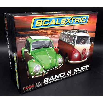 Scalextric, Sand and Surf Volkswagen Two Car Set, Beetle and Camper, 1956/2500, 1:32 Scale Model