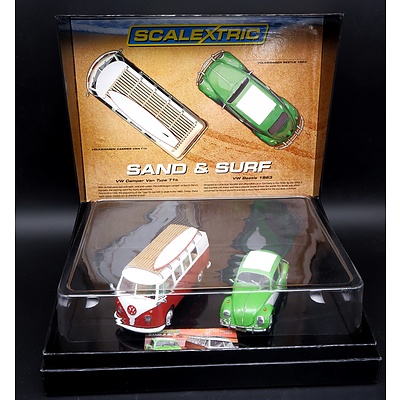 Scalextric, Sand and Surf Volkswagen Two Car Set, Beetle and Camper, 1956/2500, 1:32 Scale Model