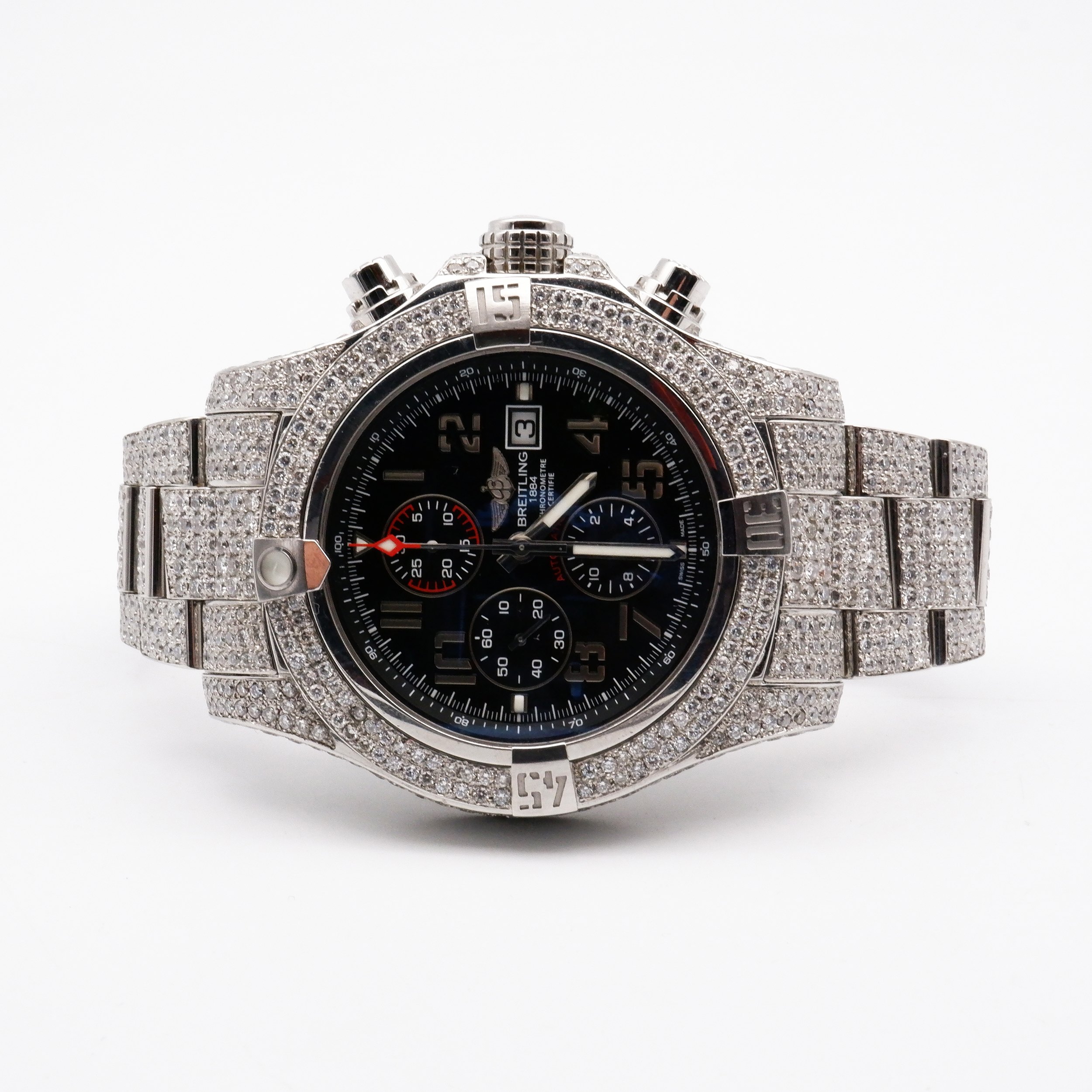 'Genuine Breitling Super Avenger II Diamond Set Stainless Steel Gents Wristwatch'