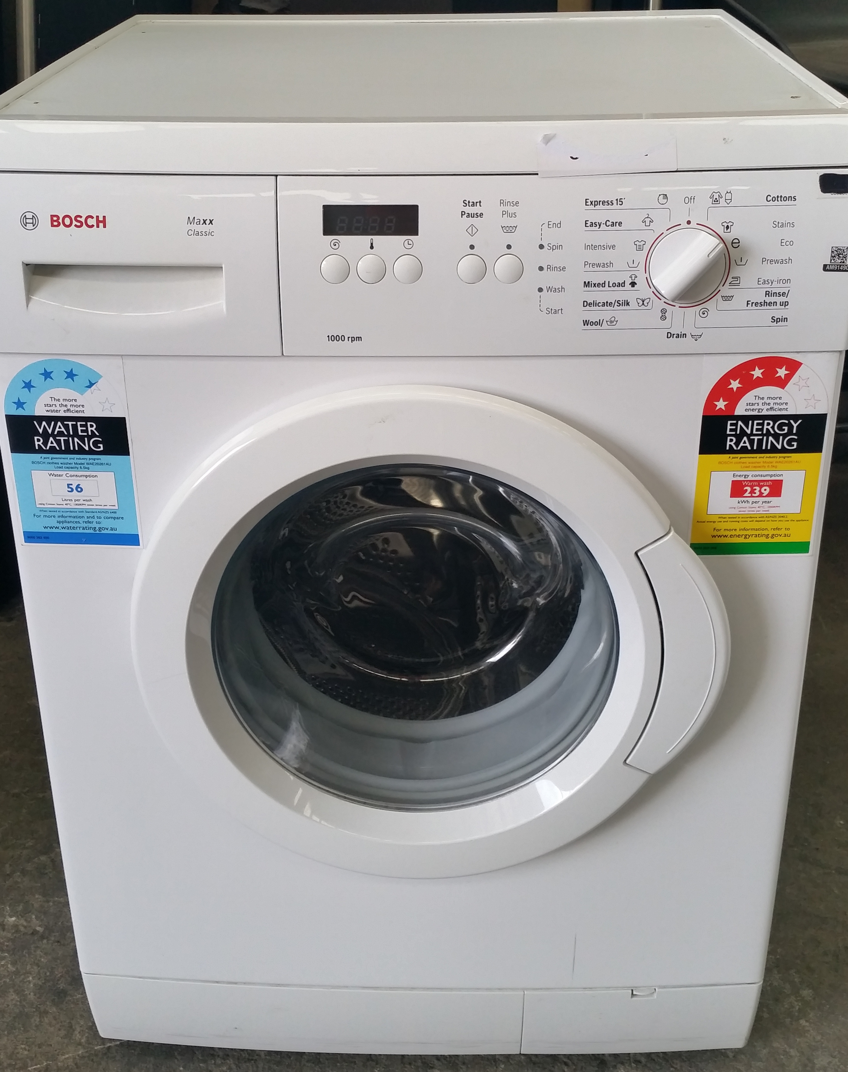 6.5 kg front load bosch washing machine wae20261au