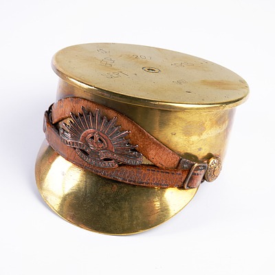Antique Trench Art Officer's Cap with Rising Sun Badge - Made From 1915 90mm Mortar Shell Base