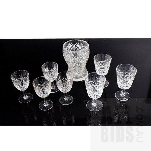 Collection of Seven Crystal Glasses with Crystal Jug