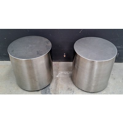 Pair Of Small Stainless Steel Coffee Tables