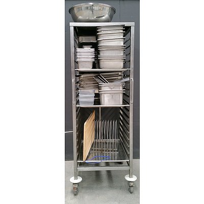 Large Stainless Steel Gastronorm Trolley On Wheels And Contents