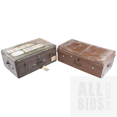 Two Vintage Metal Military Travel Trunks