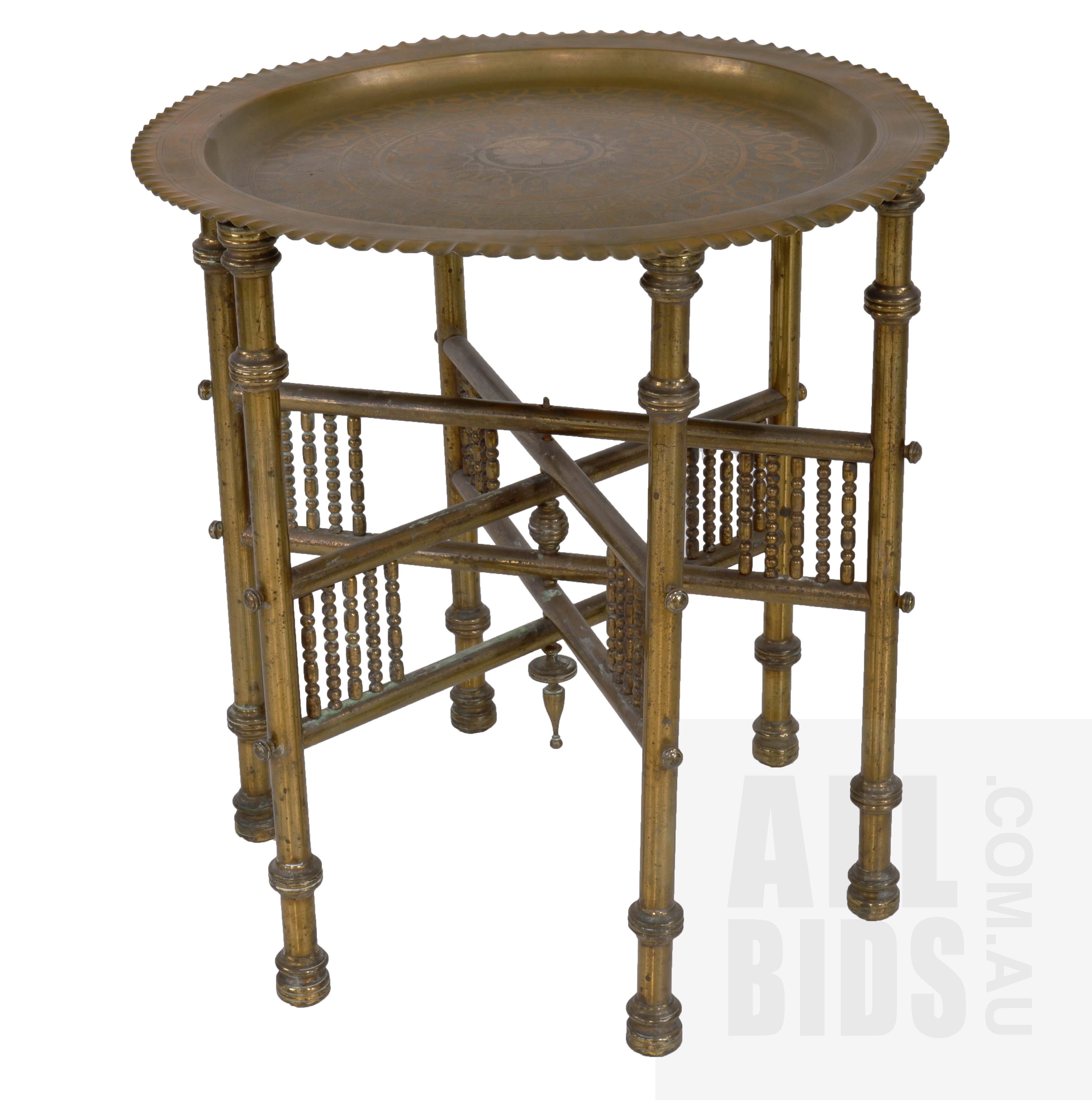 'Fine Antique Heavy Brass Exotic Folding Table in the Moresque Style Circa 1900'