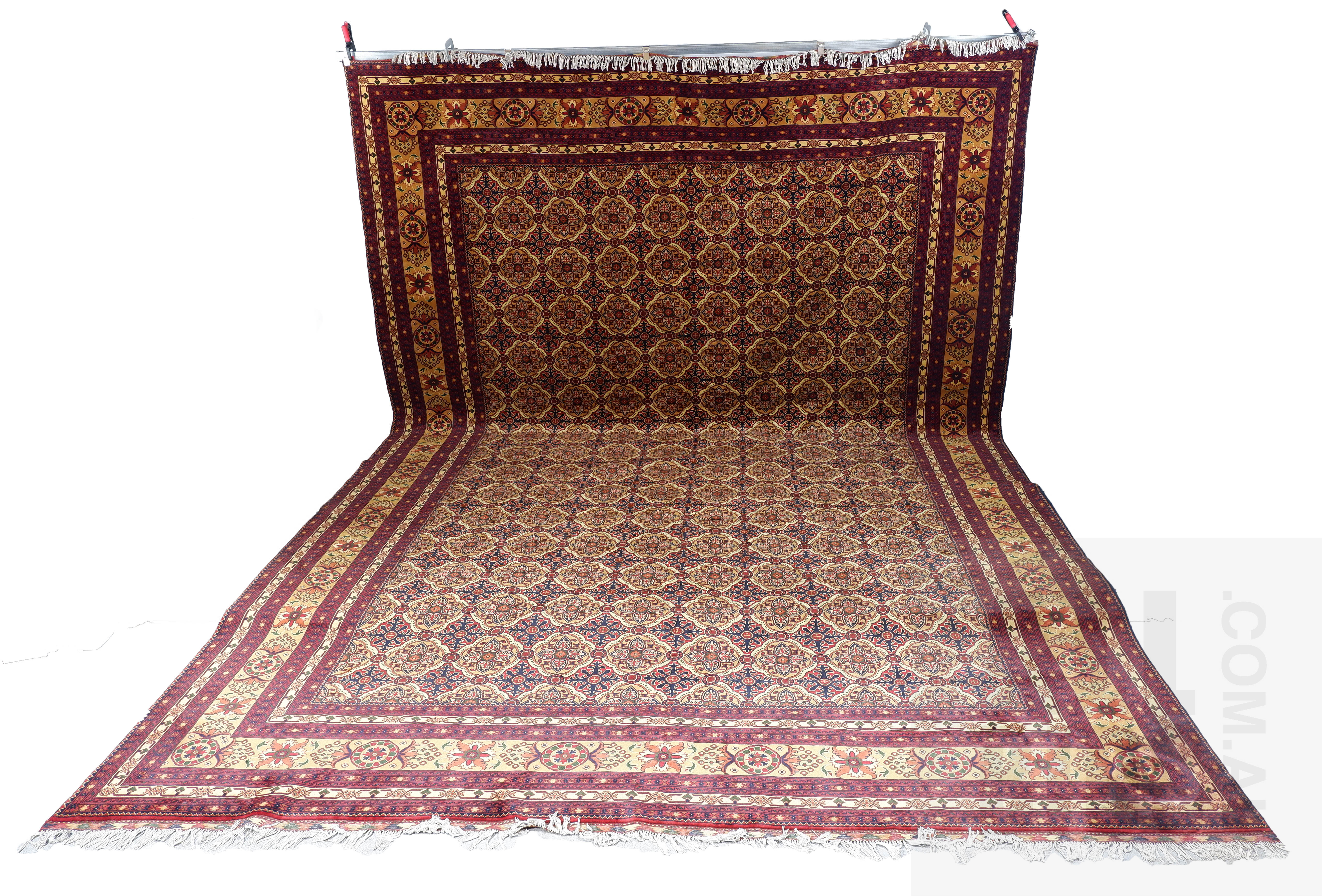 'Impressive Massive Persian Hand Knotted Wool Main Carpet with Mina Khani Design and Kilim Fringe Ends '