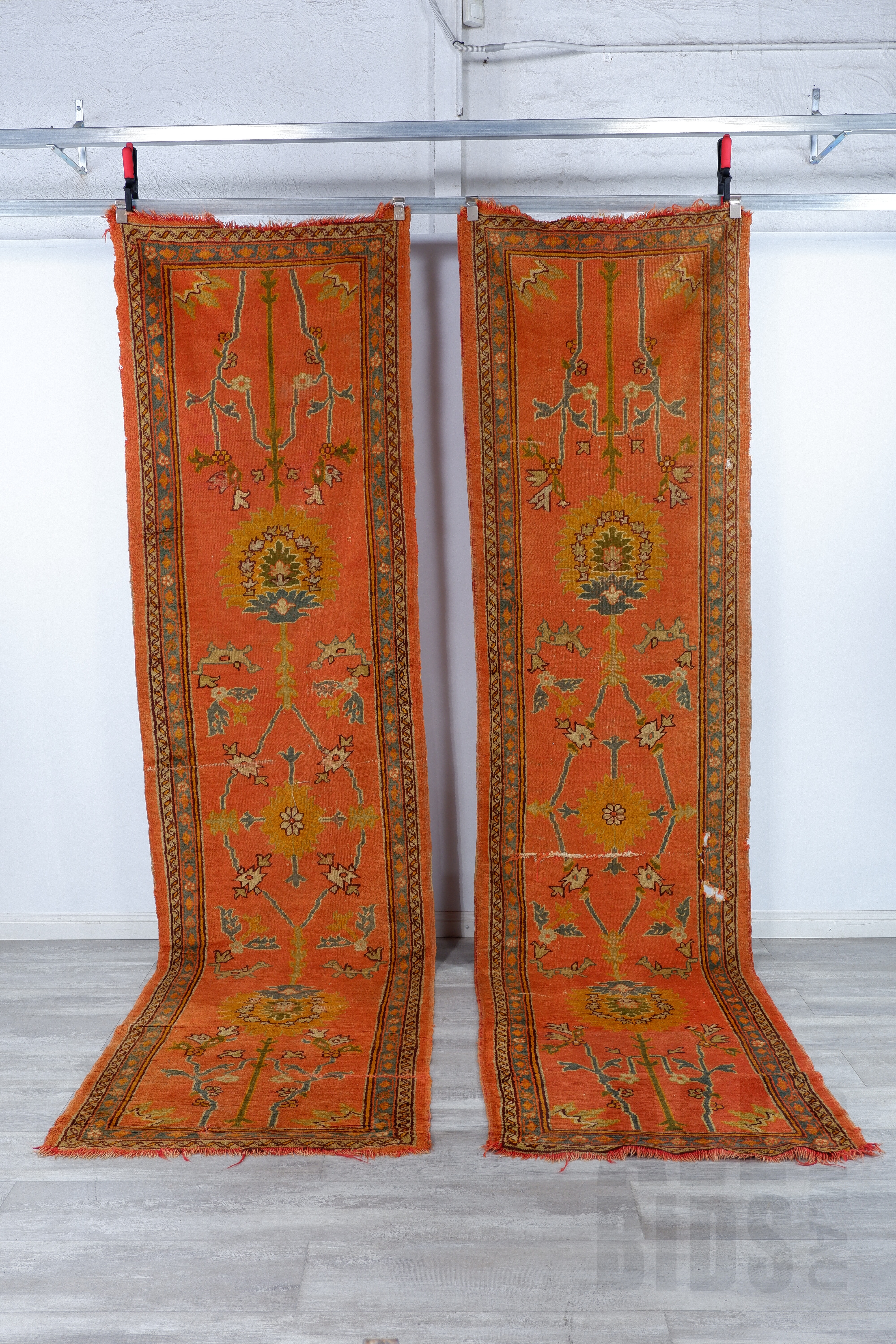 'Very Unusual Antique Pair Anatolian Herki Hand Knotted Wool Runners '