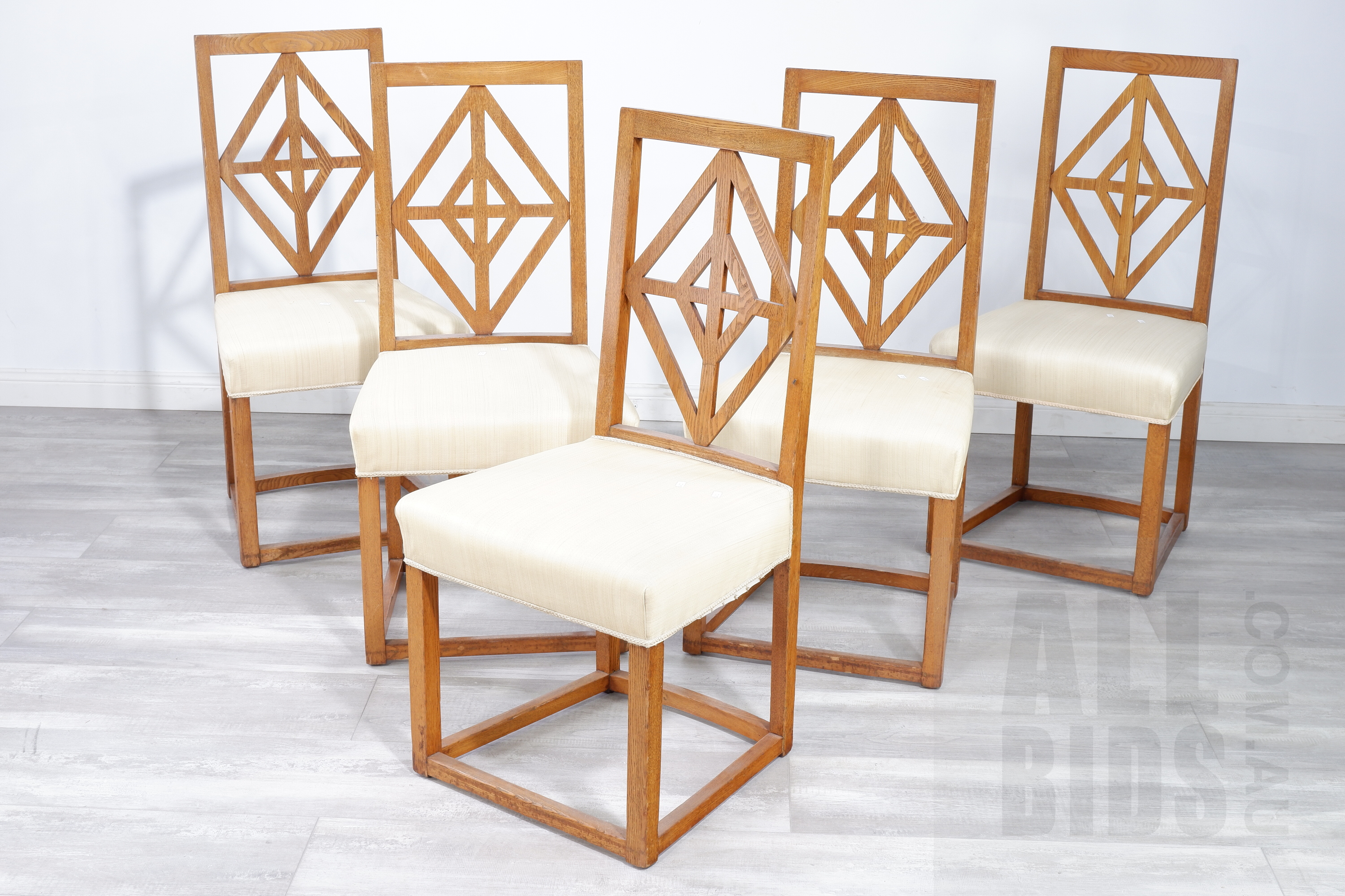 'Set of Five Continental Secessionist Oak Dining Chairs Circa 1905, Probably Austrian'