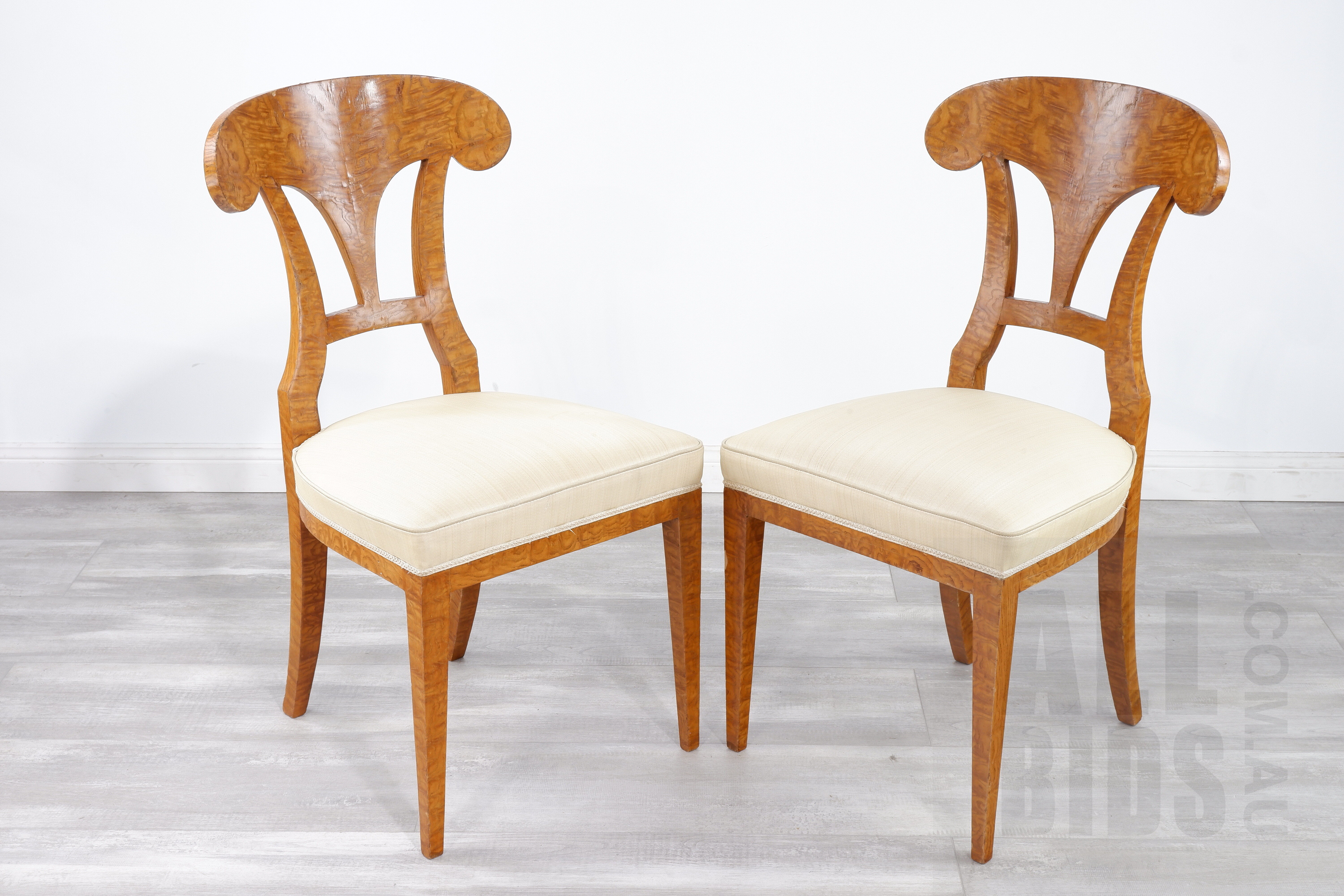 'Pair of Swedish Biedermeier Birch Veneer Side Chairs, 19th Century'