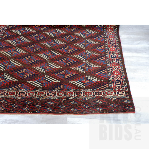 Unusually Large Antique Turkoman Tekke Yomut Tribe Hand Knotted Main Carpet with Dyrnak Gul Motifs