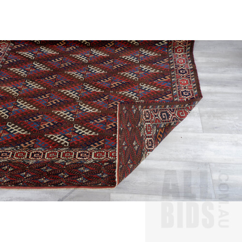 Unusually Large Antique Turkoman Tekke Yomut Tribe Hand Knotted Main Carpet with Dyrnak Gul Motifs