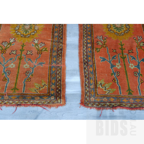 Very Unusual Antique Pair Anatolian Oushak Hand Knotted Wool Runners