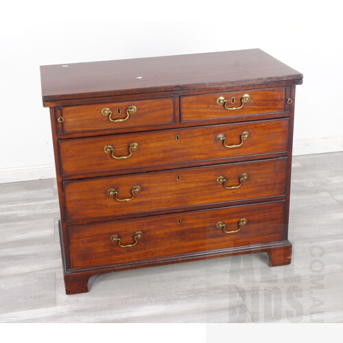 Victorian Mahogany Bachelors Chest with Fold Over Writing Top, Stamped Edwards & Roberts, England, Mid to Late 19 Century