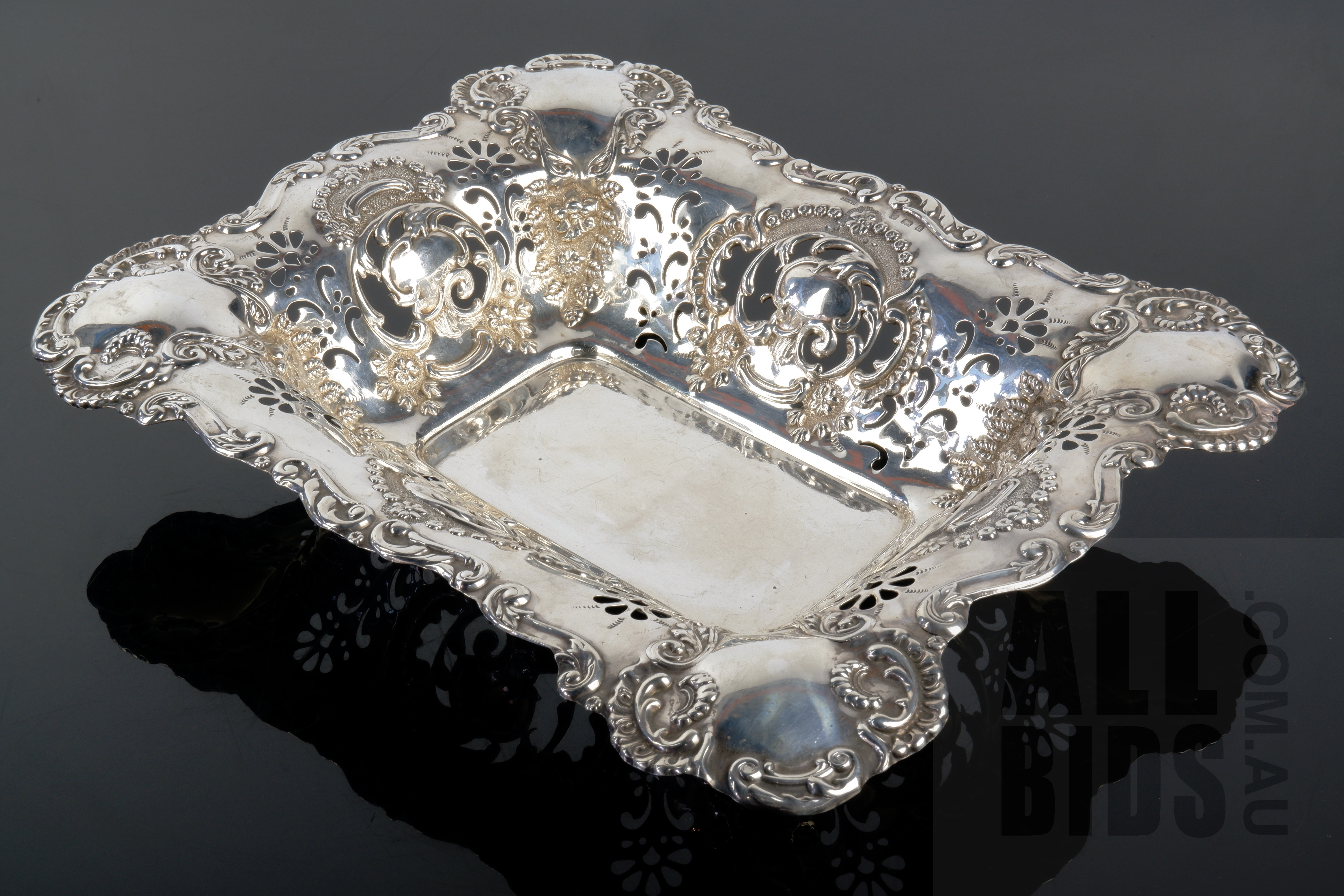 'Heavily Repoussed and Pierced Sterling Silver Tray, Birmingham, Charles Westwood & Sons, 1903, 443g'