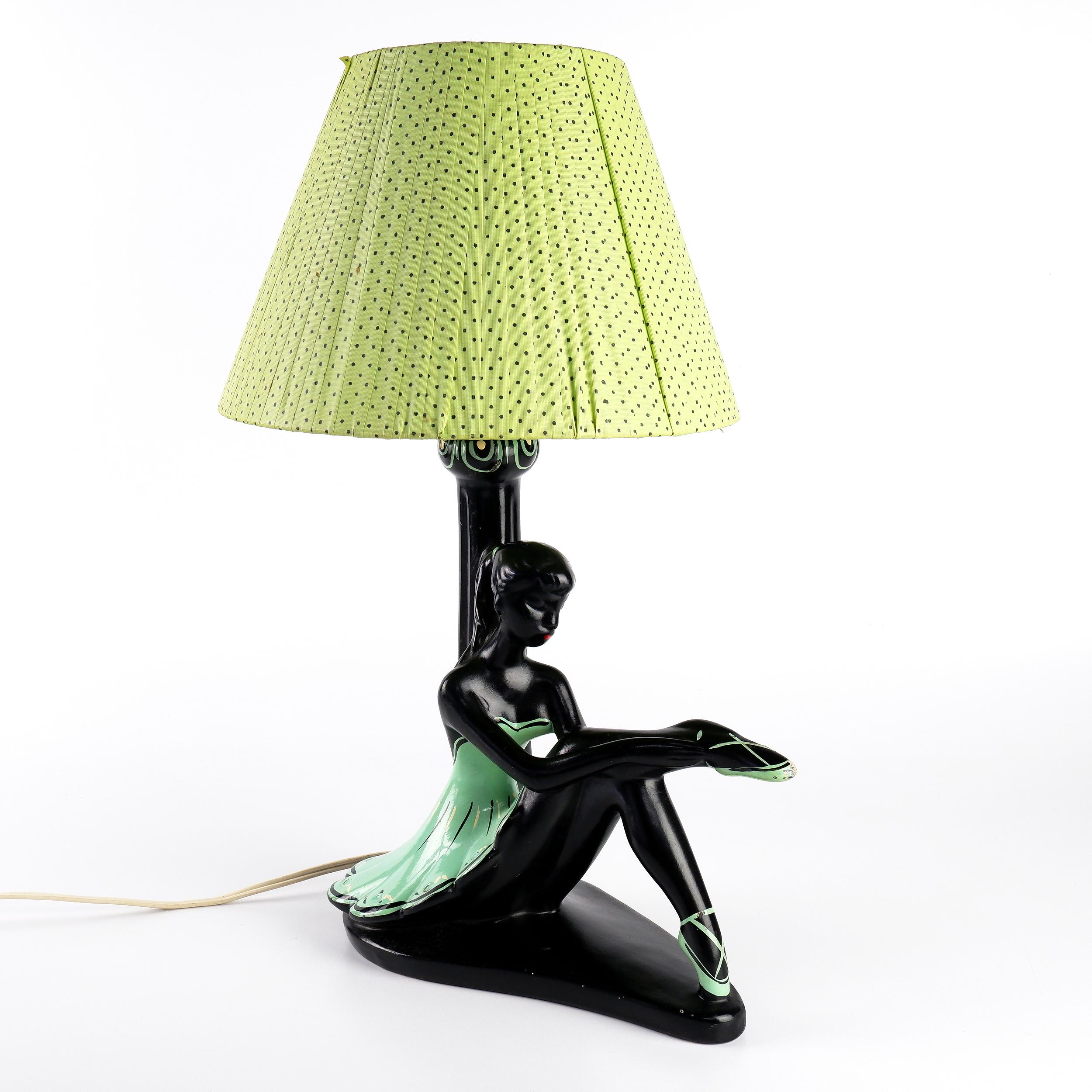 'Barsony Seated Ballerina Table Lamp with Ribbon Shade, FL-36'