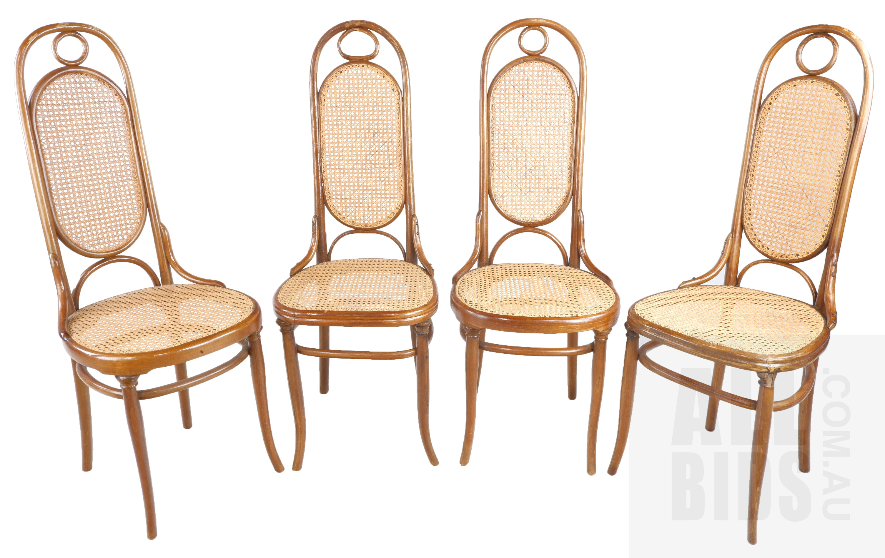 'Four Thonet High Back Bentwood and Rattan N17 Dining Chairs'