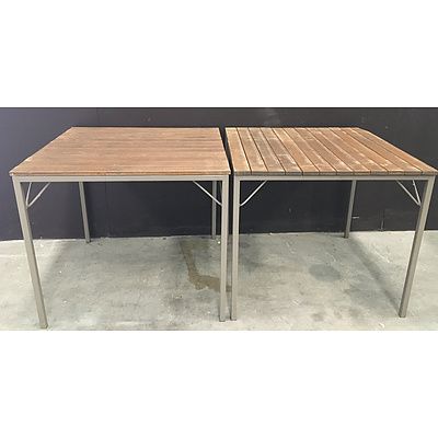Wooden Outdoor Cafe Tables - Lot Of 2