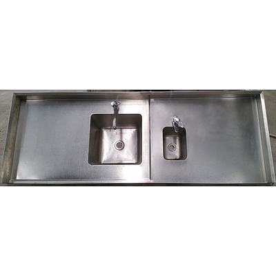 Stainless Steel Wall Mount Bench With Dual Sinks  and Mixer Taps
