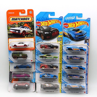 Fifteen Boxed Hot Wheels and Matchbox Model Cars, Including 68 Dodge Dart, 71 Porsche 914 and More