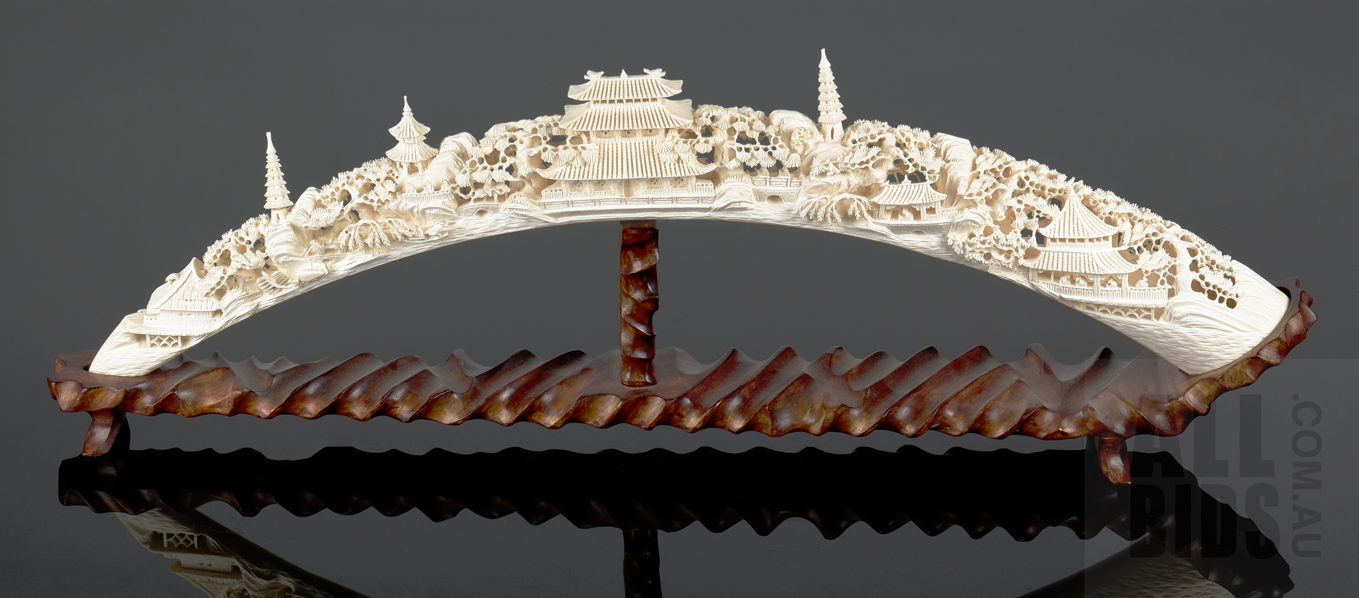 ' Chinese Carved and Peirced Ivory Pagoda Garden Bridge, Circa 1960s'