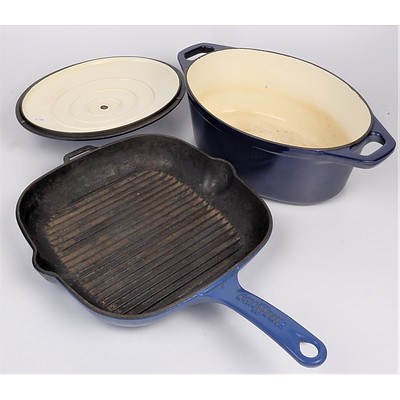 Chasseur French Enameled Cast Iron Cookware Including Grill Pan and Casserole Dish with Lid
