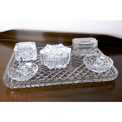 Cut Crystal and Moulded Glass Dressing Table Set