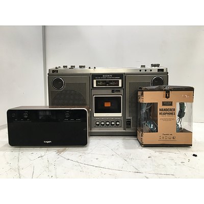 Sony Cassette-Corder, Kogan Radio and Wanderer Headphones, Lot of 3