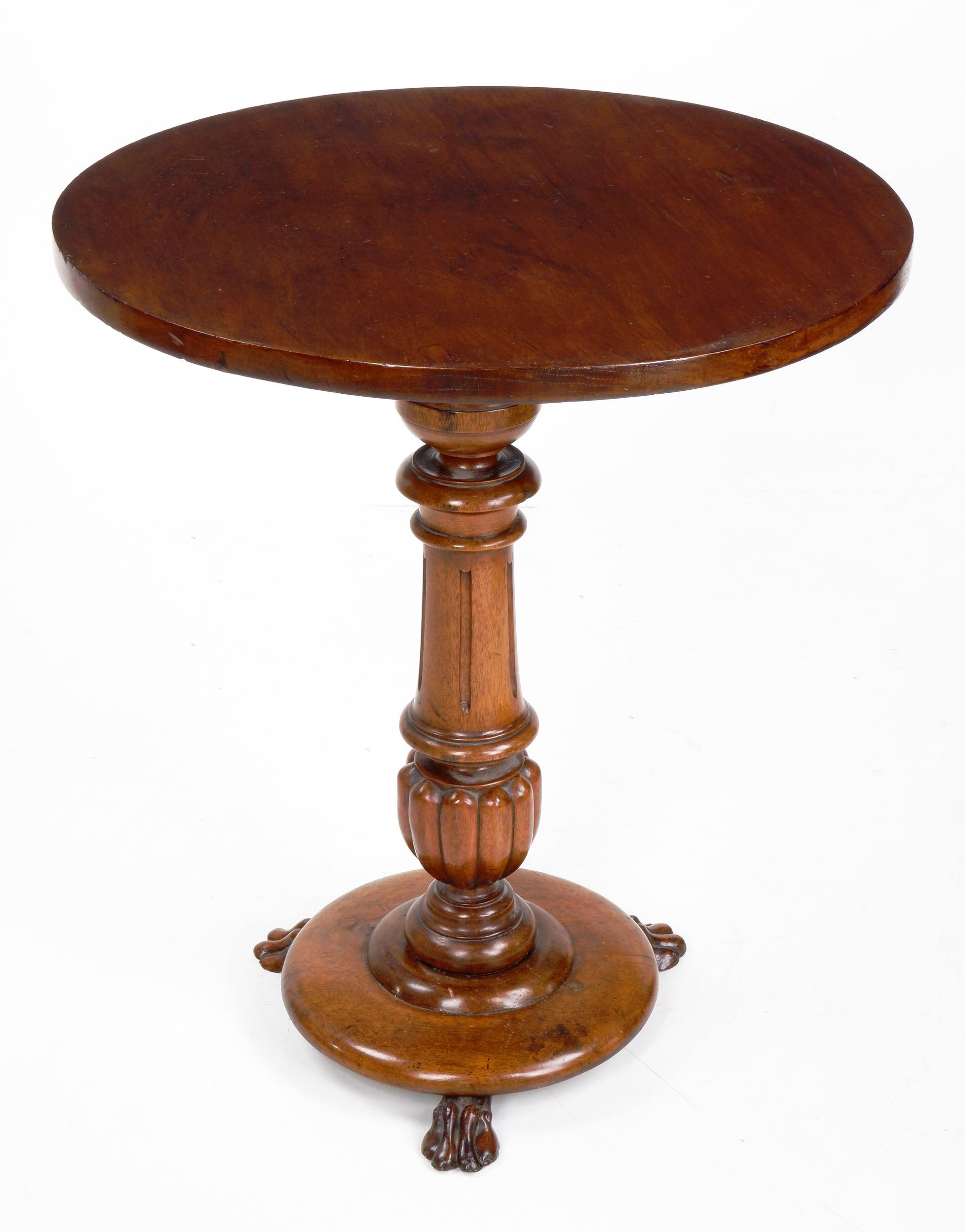 'Victorian Walnut Wine Table with Later Cedar Top on Pedestal Base with Carved Claw Feet, Circa 1880'