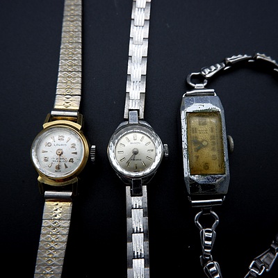 Three Vintage Ladies Wrist Watches,  Lauris 14 Jewel, Invicta 17 Jewel and White Star