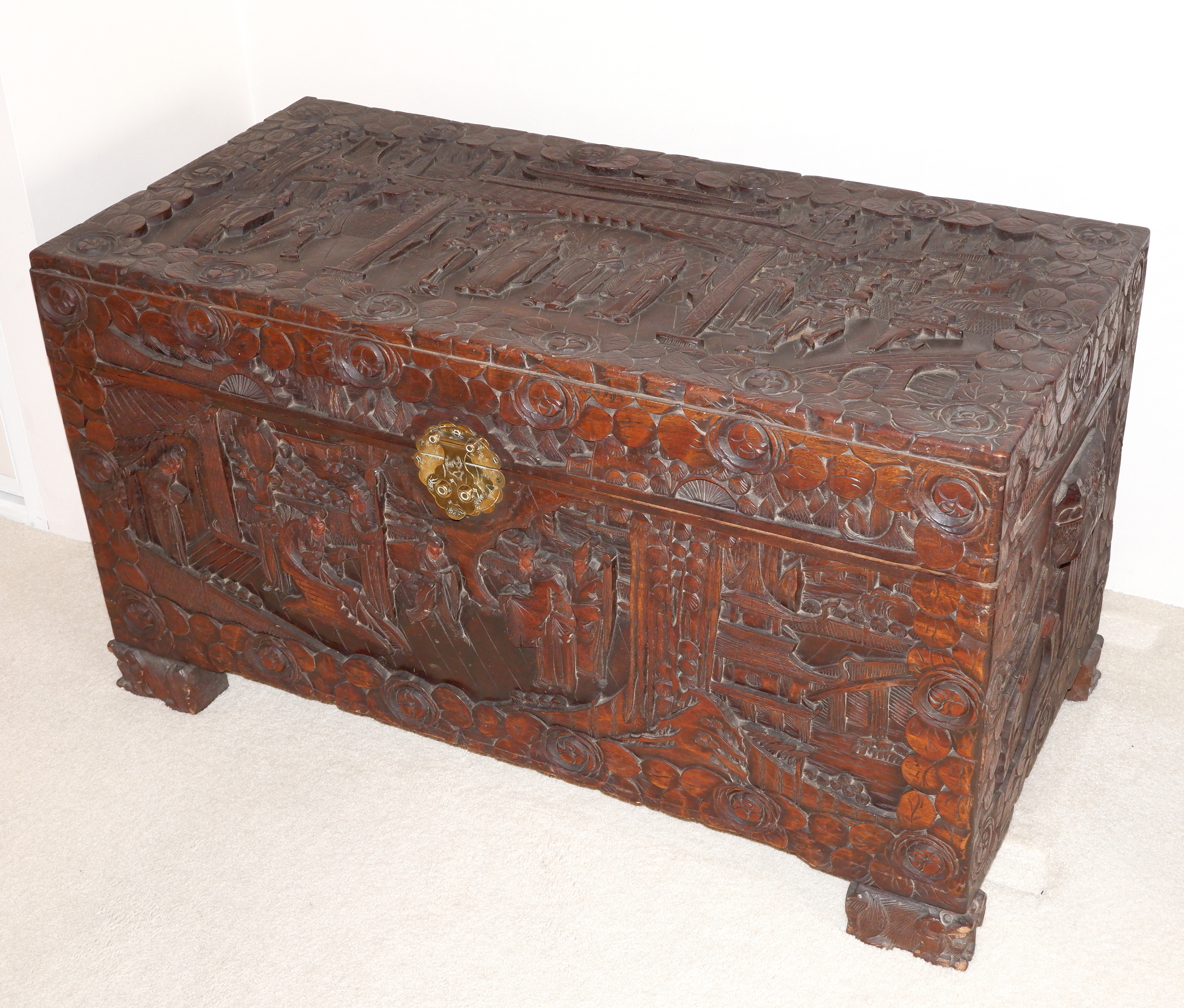 Antique Chinese Carved Camphor Wooden Trunk — Dressing Rooms Interiors  Studio