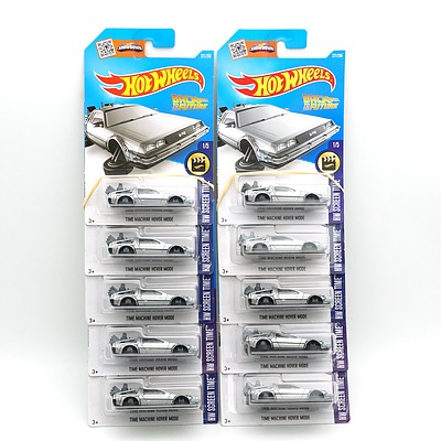 Ten Hot Wheels HW Screen Time Back to the Future Time Machine Hover Mode Models