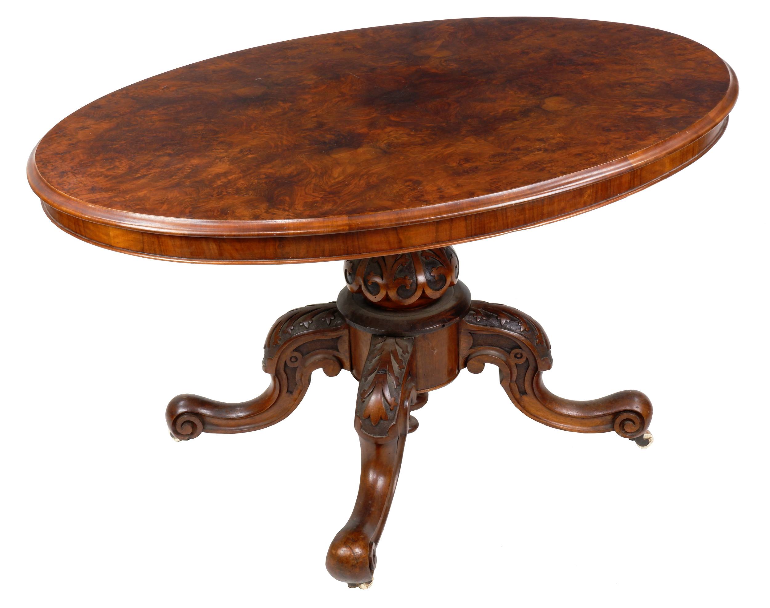 'Victorian Burr Walnut Tilt Top Loo Table, Circa 1880'